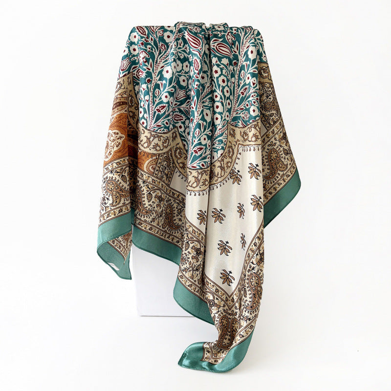 90Cm Satin Silk Scarf Turban Wholesale Classic Cashew Print Silk Scarf For Women Cross-Border Large Square Scarf Shawl