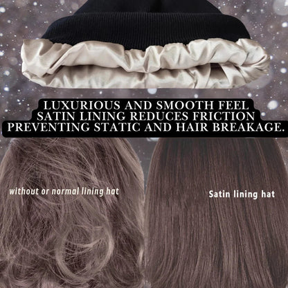 Winter Hair Care Satin Lined Beanie,Reduce Frizz,Anti-Static,Maintain Hairstyle, Keep Hair Smooth