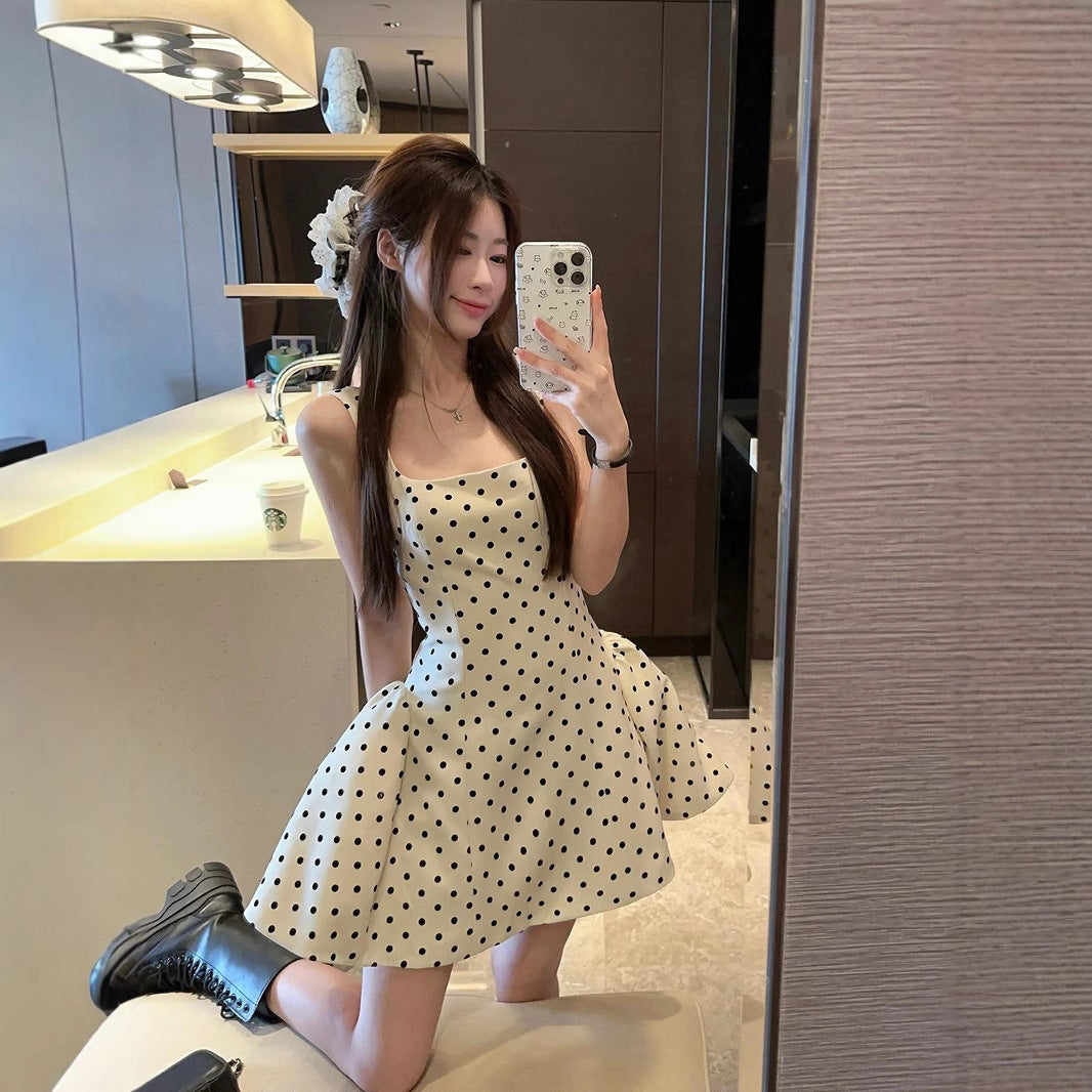 Polka-Dot Strap Dress For Women 2026 Spring High-End Sweet And Spicy Backless Waist Slimming Fluffy Suspender Skirt Trendy
