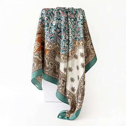 90Cm Satin Silk Scarf Turban Wholesale Classic Cashew Print Silk Scarf For Women Cross-Border Large Square Scarf Shawl