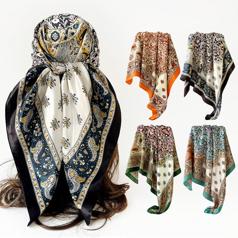 90Cm Satin Silk Scarf Turban Wholesale Classic Cashew Print Silk Scarf For Women Cross-Border Large Square Scarf Shawl