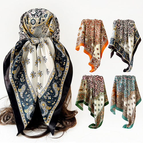 90Cm Satin Silk Scarf Turban Wholesale Classic Cashew Print Silk Scarf For Women Cross-Border Large Square Scarf Shawl