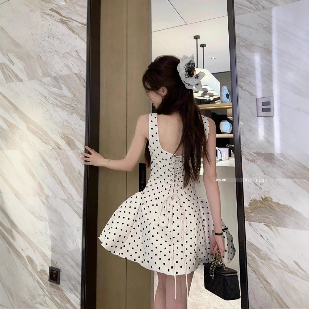 Polka-Dot Strap Dress For Women 2026 Spring High-End Sweet And Spicy Backless Waist Slimming Fluffy Suspender Skirt Trendy